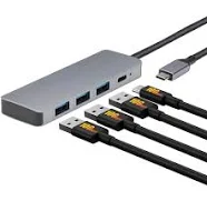 Amazon Basics Station d'accueil USB 3.2/3.1 Gen 2 10 Gbit/s USB-C vers 1 port USB-C/3 ports USB-A Fonctionne avec Windows/Mac