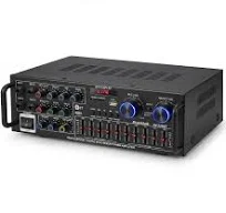 Amplificateur stéréo HiFi 2000 W, caisson de basses home cinéma avec récepteur audio Bluetooth 5.4, FM, USB, SD, AUX, karaoké, égaliseur 10 bandes, 4