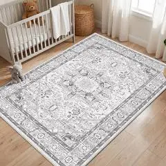 Autsel Tapis de Salon, Vintage Tapis de Chambre, Grand Tapis 120x170cm,Gris | Lavable en Machine, Antidérapant Tapis Oriental, pour Cuisine, Salle à