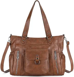 BAIGIO Grand Sac a Main Femme Cuir PU Vintage, Cabas Femme avec Multipoches, Sac Bandoulière Fourre Tout Femmes, Sacs Portés Épaule Tendance pour