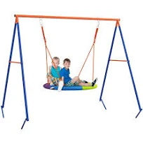 Balançoire nid de jardin en métal renforcé pour 1 à 2 enfants, 196 x 172 x 180 cm, multicolore