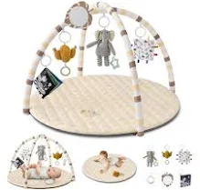Blissful Diary Tapis d'éveil Bébé avec Arche Amovible, Tapis Éveil Bébé 6 Jouets - Développement Sensoriel et Moteur Progressif, Cadeau pour Nouveau