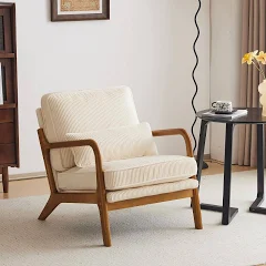 Bonnlo Fauteuil de Salon en Velours Côtelé, Chaise d'Appoint Relaxation avec Cadre en Bois, Siège Confortable pour Salon, Chambre, Terrasse, 65 x 80 x