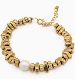 Bracelet Perle de culture et hématite dorée