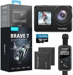 AKASO Brave 7 Caméra Sport 4K avec Carte de 64Go, IPX8 Action Cam Etanche - 20MP Caméra d‘Action