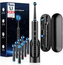 Brosse à Dent Électrique Rotative à Tête Ronde pour Adultes et Enfants, 50 000 VPM, 3 Intensités 5 Modes, 8 Têtes de Brosse, Autonomie 120 Jours, IPX7