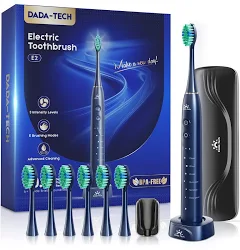 Brosse à dents électrique pour adultes, rechargeable, sonique, avec étui de voyage, support et 7 têtes de brosse, 6 modes et 3 intensités, minuterie