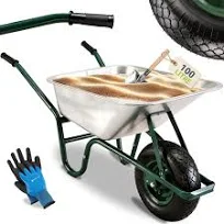 Brouette Juskys Garden | Volume de 100 litres| 210 kg | Pneus à air avec Jante en métal | Cuve galvanisée | Jardin brouette à Pousser brouette de