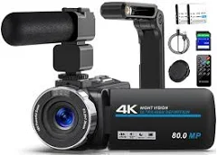Caméscope 4K 80MP Caméra Vidéo Vision Nocturne Webcam Camera pour YouTube | Vlogging Camera avec Vision Nocturne IR, Zoom Numérique 18X, à Écran IPS
