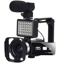 Caméscope KOMERY F4 4K Ultra HD pare-soleil microphone objectif grand angle éclairage d'appoint