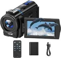 CAMWORLD Caméscope 5K 48MP Caméra vlog avec vision nocturne, télécommande | écran tactile IPS orientable 270°, vision nocturne IR, télécommande,