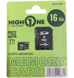 Carte Mémoire Micro Sd 16 Go High One + Adaptateur – Stockage Fiable Et Économique