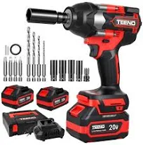 Clé à Chocs Sans Fil Brushless 700N.M 1/2", avec Coffret, Douilles (17/19/20/21mm) et 2 x 4.0Ah, 180° Enclume & 90° Tête Pivotante Rouge TEENO