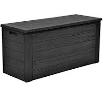 Coffre de jardin en résine aspect bois anthracite 270L WOODY