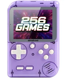 Console de jeu portable Amstrad Transparent Mauve avec 256 jeux et batterie rechargeable