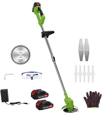 Coupe Bordure sans Fil avec- Batterie Débroussailleuse Electrique sans Fil avec- 2 pièces Batterie et 3 Types de Lames, pour la Coupe de Jardin,
