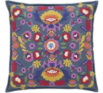 Coussin brodé en coton recyclé multicolore à pompons 50x50 style vintage Maisons du monde