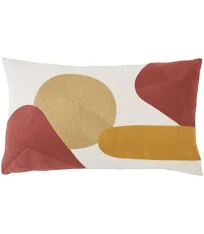 Coussin en rayonne et lin brodés écrus jaunes terracotta 30x50 style inspirations d'ailleurs lin Maisons du monde