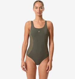 Decathlon Maillot de bain 1 pièce natation femme, kimy cuti kaki or