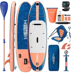 Devoko Planche de Paddle Gonflable Adulte 320cm, Sup Gonflable 2-en-1 avec Siège & Accessoires, 130kg Charge Max - Idéal pour Surf, Pêche, Yoga