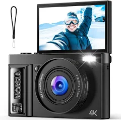 Digital Camera 4K for Photography Vlogging: 64MP Cameras for Video - 16X Zoom Photo Camera Gifts for Teens Ages 8-18 - 180°Flip Screen Compact