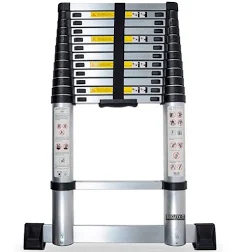 Echelle télescopique aluminium 13 marches H 5,2 m avec barre stabilisatrice