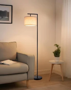 EDISHINE Lampadaire sur Pied Salon avec Abat-jour à Angle Réglable en Lin Beige, E27 Douille, 2700K Ampoule Incluse, Lampe à Pied en Métal avec