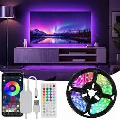 Enteenly Ruban LED 6m, Bande Lumineuse LED RGB 5050 USB, Sync Musique avec Télécommande et APP, Ruban LED Bluetooth pour Chambre, pour TV 55-75 in