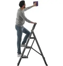 Escabeau pliable à 3 marches avec mains courantes et large pédale antidérapante, capacité maximale de 150 kg, escabeau pliable pour bricolage,