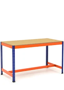 Établi avec repose-pieds bleu et orange