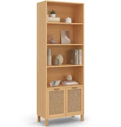 Etagère bibliothèque 4 Niveaux Avec Placard Edhen Cannage Et Bois