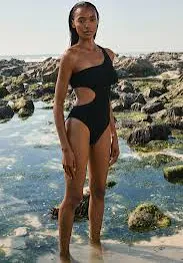 Etam Maillot de bain 1 pièce découpe côte en matière extensible Onesize By Eta Femme Taille XS/XL Noir