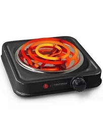 Etna Cuisinière mixte noir minuterie acier 1000W Cuisinière mixte