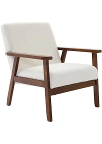 Fauteuil scandinave en bois d'hévéa teinté noyer clair et tissu bouclette. Isak. L 61 x P 65 x H 73cm Sweeek