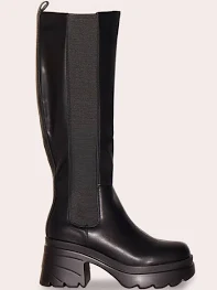 Femme Black Bottes Montantes À Talon Chunky Style Chelsea En SYNTHÉTIQUE