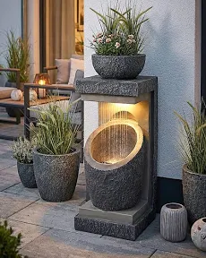 Fontaine de jardin avec éclairage LED Win 30, fontaine de plantation moderne, décoration de jardin, imitation pierre, 81 cm