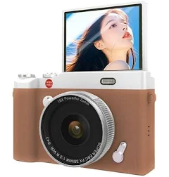 GENERIQUE Appareil photo hybride 64MP pour vlog - écran orientable 180°, vidéo 4K, zoom 16x - léger (168g) et autonome - cadeau idéal 32 go brun Appar