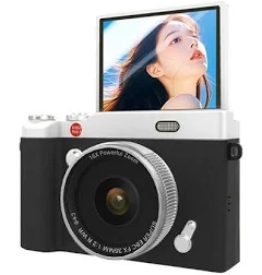 GENERIQUE Appareil photo hybride 64MP pour vlog - écran orientable 180°, vidéo 4K, zoom 16x - léger (168g) et autonome - cadeau idéal 64 go noir Appar