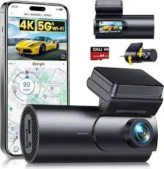GKU 4K Dashcam Voiture Avant Arrière,5G WiFi GPS,2160P+1080P Camera Voiture | 1.5'' IPS Caméra Embarquée Voiture avec Carte SD 64G,Grand Angle 170°,
