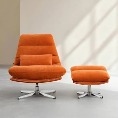 Habitat Fauteuil pivotant avec repose-pieds en tissu et métal chromé