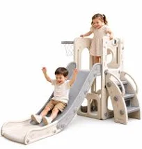 HLC Toboggan Enfants avec Glisse 140cm & Panier de Basketball, Toboggan Exterieur/Interieur Enfant, Jeu Intérieur Extérieur pour Enfants de 1-3 Ans