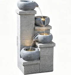 HOMASIS Fontaine de Jardin Extérieure 4 Niveaux avec Lumières LED | Jardin Décorative avec Pompe à Eau, Débit Réglable, pour Patio Balcon, Résine et