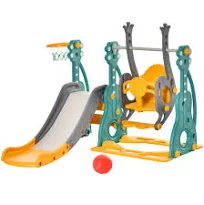 HomCom Toboggan et balançoire pour enfants 4 en 1 avec panier de basket