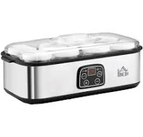 Homcom Yaourtière avec 8 Pots en verre de 180ml en acier inoxydable avec minuterie