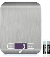 HomeFashion Balance de Cuisine Électronique de Haute Précision 5000g/1g avec Écran LCD Rétroéclairé, 6 Unités et Fonction Tare Acier Inoxydable, Piles