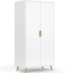 Idmarket Armoire 2 portes HELSINKI scandinave Blanc Penderie 80 cm Avec étagères rangement Maxi Capacité