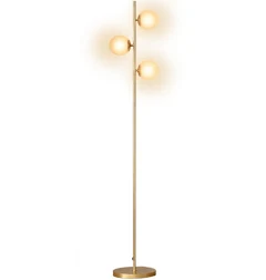 Idmarket Lampadaire sur pied en métal doré avec 3 abat-jours globe verre