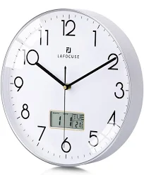 Lafocuse Horloge Murale Calendrier LCD avec Date Thermomètre Moderne Silencie
