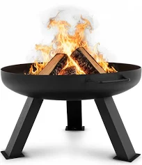LEHMANN Brasero extérieur Ø 60 cm - 3 Pieds Stables, 2 Poignées de Transport et Évacuation d’Eau - Robuste Brasero pour Feu de Camp en Acier - pour