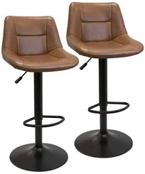 Lot de 2 Tabourets de Bar Réglables Effet Cuir Marron Base Acier Noire L. 43 X P. 50 X H. 91 À 111 cm